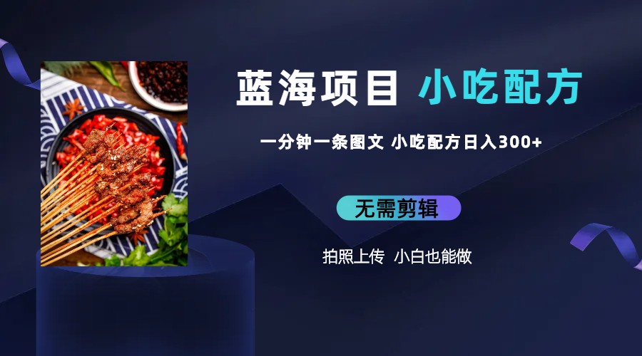 （6413期）蓝海项目一分钟一条图文作品-日入300+小吃配方项目（附 684G小吃配方）-古龙岛网创