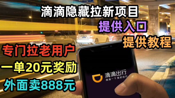 （6360期）滴滴隐藏拉新项目，专门拉老用户一单20-50元奖励，提供入口和玩法教程-古龙岛网创