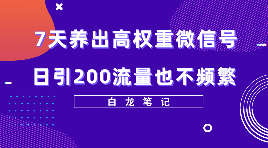 （5630期）7天养出高权重微信号，日引200流量也不频繁，方法价值3680元-古龙岛网创