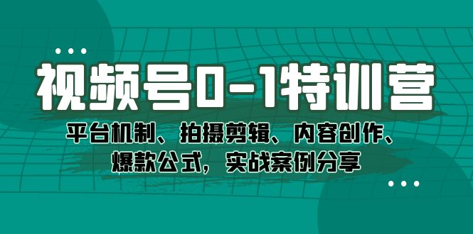 （7373期）视频号0-1特训营：平台机制、拍摄剪辑、内容创作、爆款公式，实战案例分享-古龙岛网创