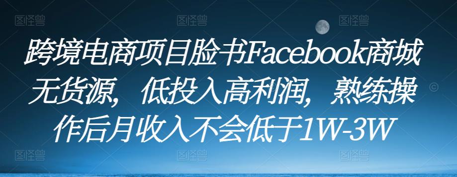 跨境电商项目脸书Facebook商城无货源，低投入高利润，熟练操作后月收入不会低于1W-3W-古龙岛网创