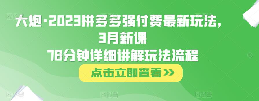 大炮·2023拼多多强付费最新玩法，3月新课​78分钟详细讲解玩法流程-古龙岛网创