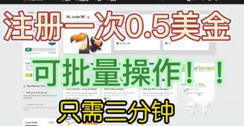 国外项目注册一次0.5美金，只需三分钟无脑操作，可批量同时放大操作，小白工作室福利【揭秘】-古龙岛网创
