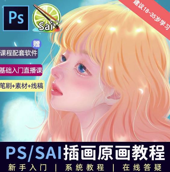 价值1288的原画插画教程零基础CG漫画SAI线稿笔刷手绘画数位板绘视频课程-古龙岛网创