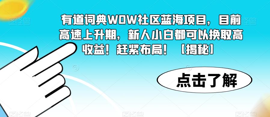 有道词典WOW社区蓝海项目，目前高速上升期，新人小白都可以换取高收益！赶紧布局！【揭秘】-古龙岛网创