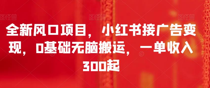 全新风口项目，小红书接广告变现，0基础无脑搬运，一单收入300起-古龙岛网创