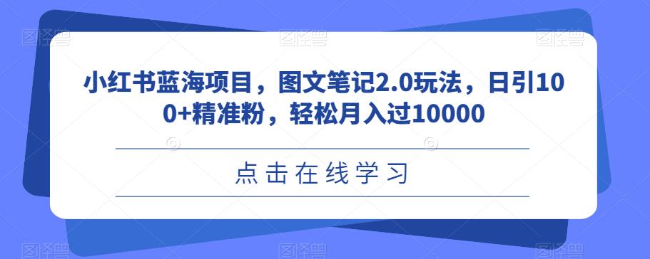 小红书蓝海项目,图文笔记2.0玩法,日引100+精准粉,轻松月入过10000【揭秘】 小红书蓝海项目,图文笔记2.0玩法,日引100+精准粉,轻松月入过10000【揭秘】
