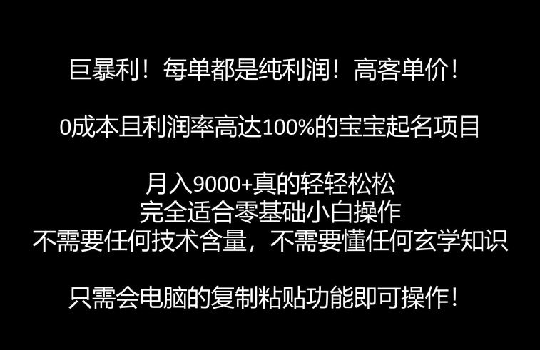 巨暴利，月入9000+的宝宝起名项目，每单都是纯利润，零基础都能躺赚【附软件+视频教程】-古龙岛网创