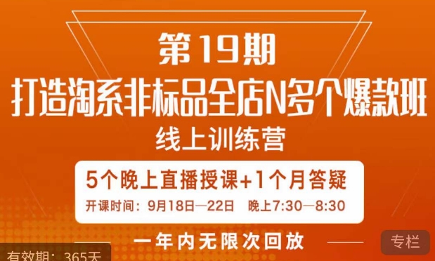 打造淘系非标全店N多个爆款线上课,5天直播课 打造淘系非标全店N多个爆款线上课,5天直播课