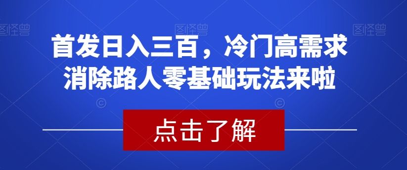 首发日入三百，冷门高需求消除路人零基础玩法来啦【揭秘】-古龙岛网创
