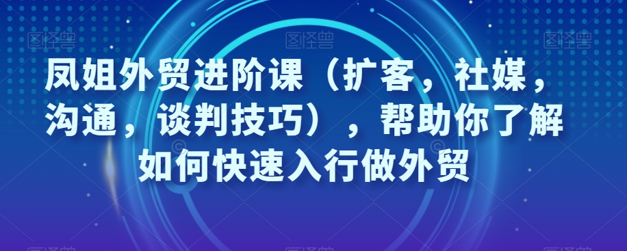 凤姐外贸进阶课(扩客,社媒,沟通,谈判技巧),帮助你了解如何快速入行做外贸 凤姐外贸进阶课(扩客,社媒,沟通,谈判技巧),帮助你了解如何快速入行做外贸