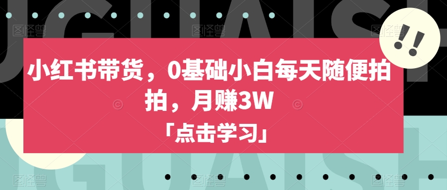 小红书带货,0基础小白每天随便拍拍,月赚3W【揭秘】 小红书带货,0基础小白每天随便拍拍,月赚3W【揭秘】