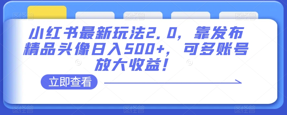 小红书最新玩法2.0，靠发布精品头像日入500+，可多账号放大收益！【揭秘】-古龙岛网创