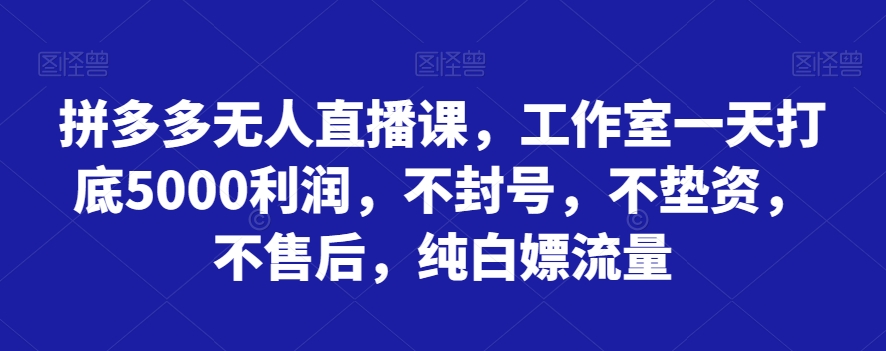 拼多多无人直播课,工作室一天打底5000利润,不封号,不垫资,不售后,纯白嫖流量 拼多多无人直播课,工作室一天打底5000利润,不封号,不垫资,不售后,纯白嫖流量