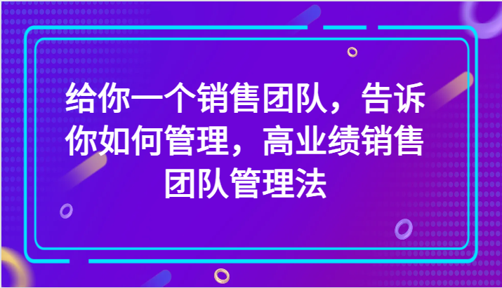 给你一个销售团队,告诉你如何管理,高业绩销售团队管理法(89节课) 给你一个销售团队,告诉你如何管理,高业绩销售团队管理法(89节课)