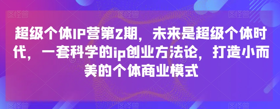 超级个体IP营第2期，未来是超级个体时代，一套科学的ip创业方法论，打造小而美的个体商业模式-古龙岛网创