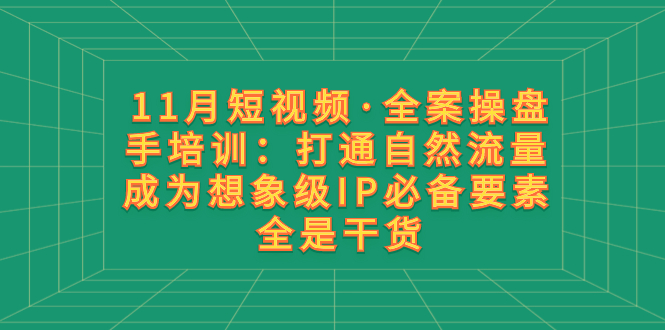 （8182期）11月短视频·全案操盘手培训：打通自然流量 成为想象级IP必备要素 全是干货-古龙岛网创