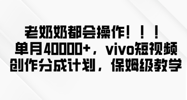 老奶奶都会操作，新平台无脑操作，单月40000+，vivo短视频创作分成计划【揭秘】-古龙岛网创