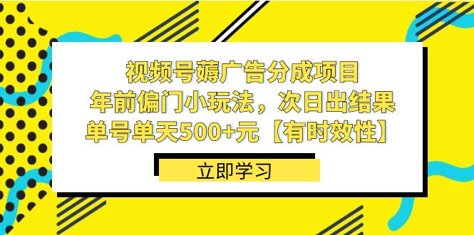（8527期）视频号薅广告分成项目，年前偏门小玩法，次日出结果，单号单天500+元【…-古龙岛网创