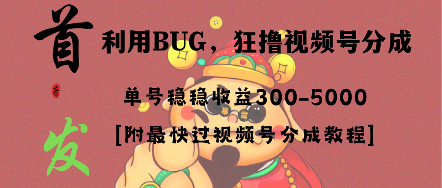 (8549期)全网独家首发,视频号BUG,超短期项目,单号每日净收益300-5000!-古龙岛网创