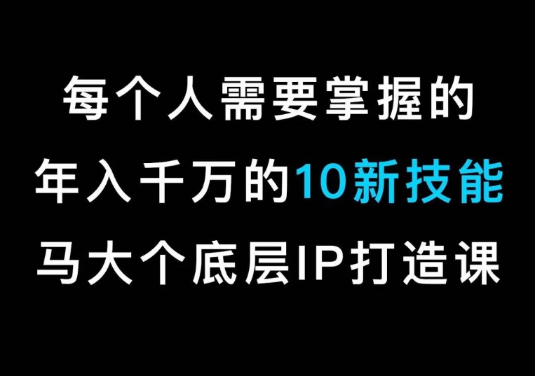 马大个的IP底层逻辑课,每个人需要掌握的年入千万的10新技能,约会底层IP打造方法!