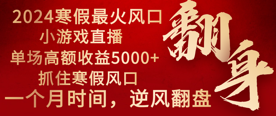 (8766期)2024年最火寒假风口项目 小游戏直播 单场收益5000+抓住风口 一个月直接提车-古龙岛网创