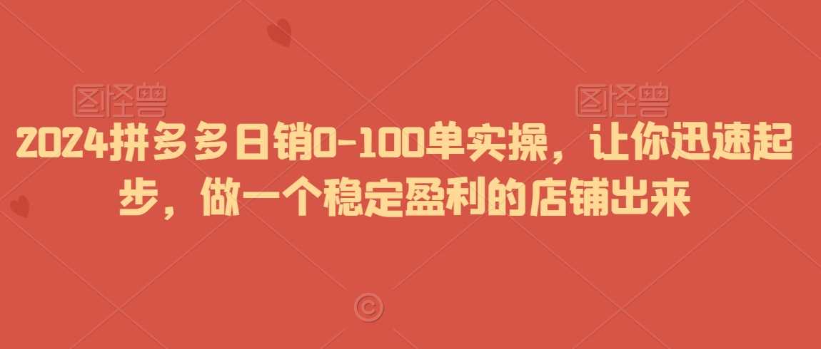 2024拼多多日销0-100单实操，让你迅速起步，做一个稳定盈利的店铺出来-古龙岛网创