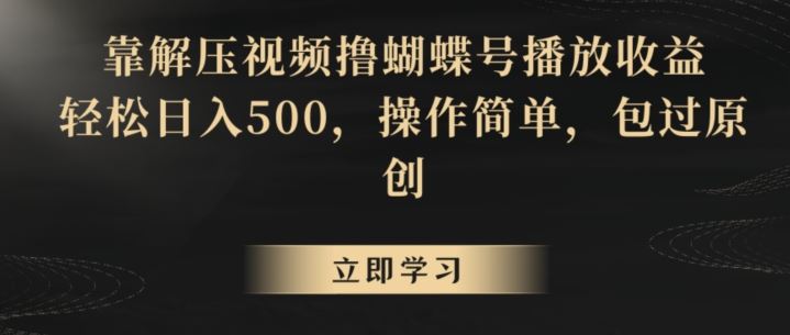 靠解压视频撸蝴蝶号播放收益，轻松日入500，操作简单，包过原创【揭秘】-古龙岛网创