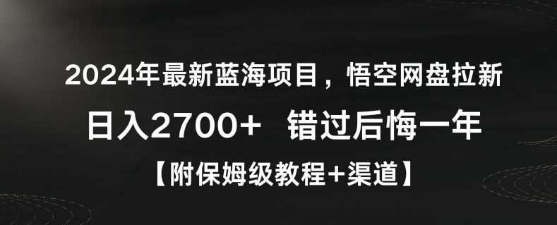 2024年最新蓝海项目，悟空网盘拉新，日入2700+错过后悔一年【附保姆级教程+渠道】【揭秘】-古龙岛网创