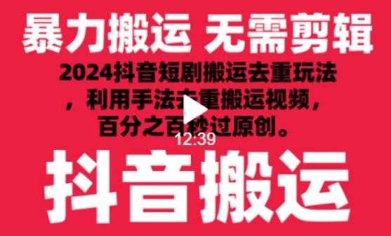 2024最新抖音搬运技术，抖音短剧视频去重，手法搬运，利用工具去重，达到秒过原创的效果【揭秘】-古龙岛网创