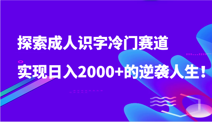 探索成人识字冷门赛道，实现日入2000+的逆袭人生！-古龙岛网创
