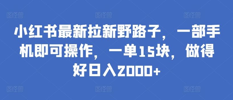 小红书最新拉新野路子，一部手机即可操作，一单15块，做得好日入2000+【揭秘】-古龙岛网创