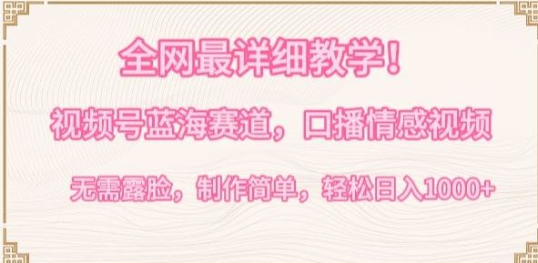 全网最详细教学，视频号蓝海赛道，口播情感视频，无需露脸，制作简单，轻松实现日入1000+【揭秘】-古龙岛网创