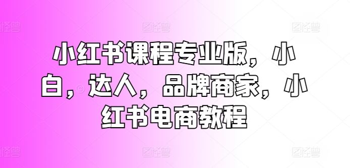 小红书课程专业版，小白，达人，品牌商家，小红书电商教程-古龙岛网创
