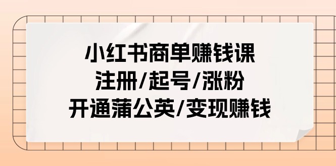 小红书商单赚钱课：注册/起号/涨粉/开通蒲公英/变现赚钱（25节课）-古龙岛网创