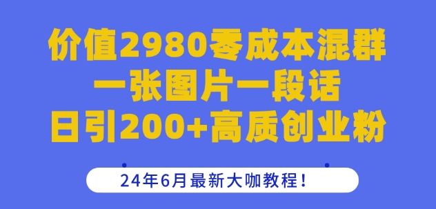 价值2980零成本混群一张图片一段话日引200+高质创业粉，24年6月最新大咖教程【揭秘】-古龙岛网创