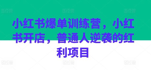 小红书爆单训练营，小红书开店，普通人逆袭的红利项目-古龙岛网创