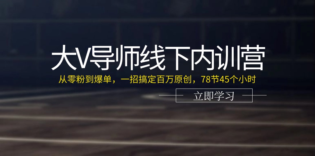 大V导师线下内训营：从零粉到爆单，一招搞定百万原创（78节45个小时）-古龙岛网创