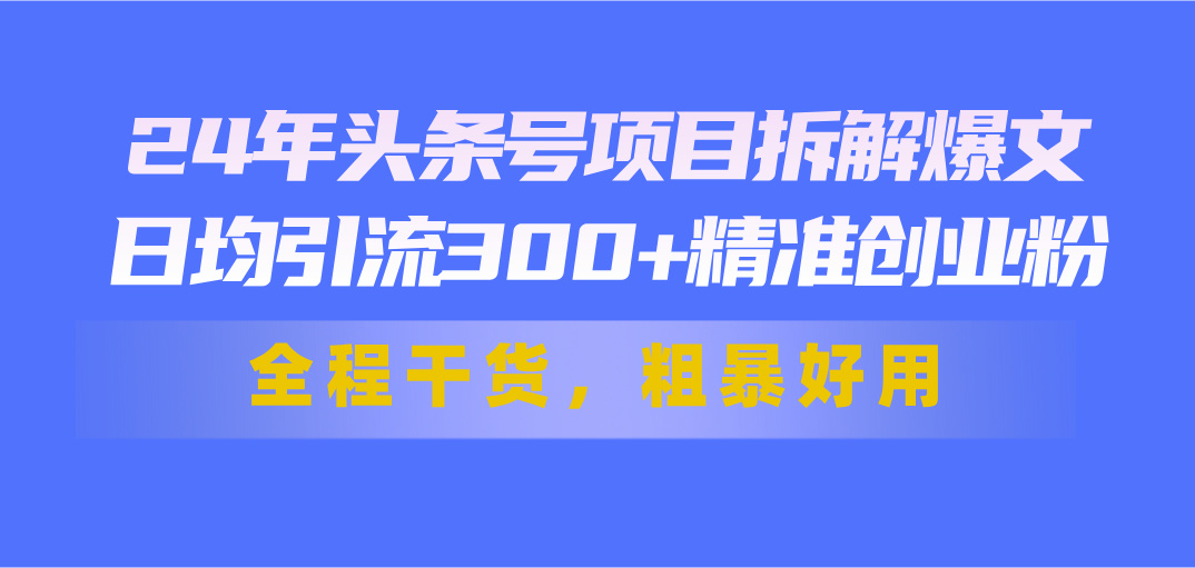 （11397期）24年头条号项目拆解爆文，日均引流300+精准创业粉，全程干货，粗暴好用-古龙岛网创