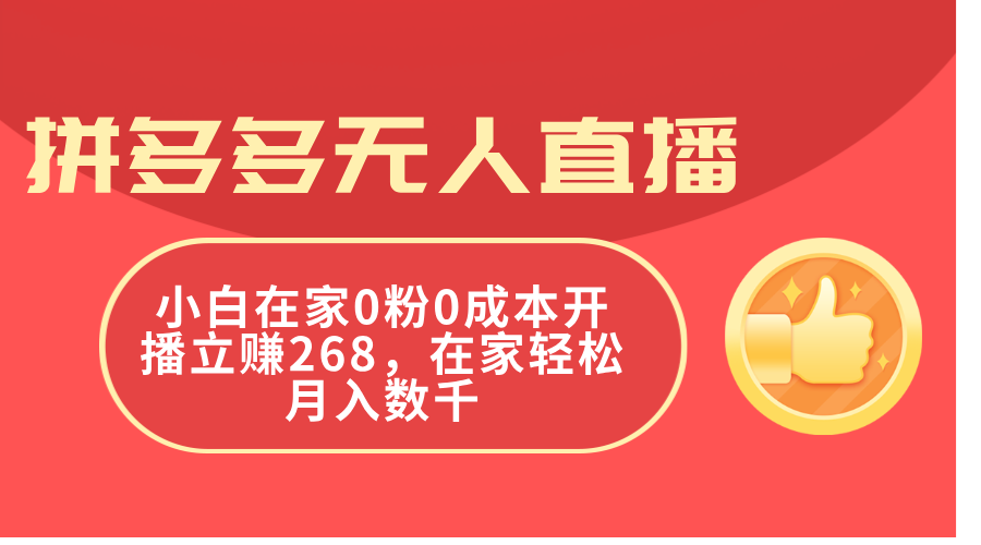 （11521期）拼多多无人直播，小白在家0粉0成本开播立赚268，在家轻松月入数千-古龙岛网创