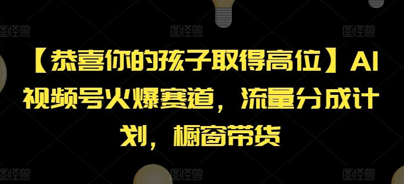 【恭喜你的孩子取得高位】AI视频号火爆赛道，流量分成计划，橱窗带货【揭秘】-古龙岛网创