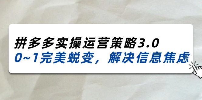 （11658期）2024_2025拼多多实操运营策略3.0，0~1完美蜕变，解决信息焦虑（38节）-古龙岛网创