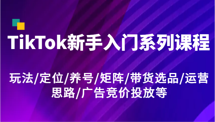 TikTok新手入门系列课程，玩法/定位/养号/矩阵/带货选品/运营思路/广告竞价投放等-古龙岛网创