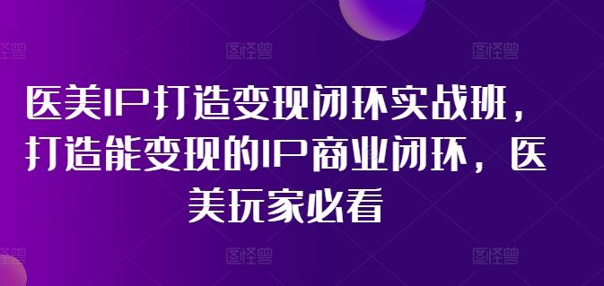 医美IP打造变现闭环实战班，打造能变现的IP商业闭环，医美玩家必看!-古龙岛网创