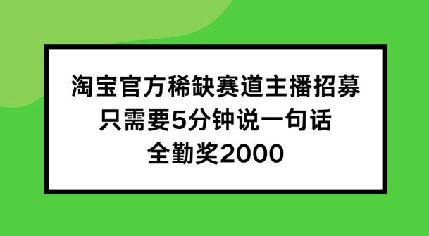 淘宝官方稀缺赛道主播招募 ,只需要5分钟说一句话, 全勤奖2000【揭秘】