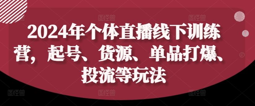 2024年个体直播训练营，起号、货源、单品打爆、投流等玩法-古龙岛网创