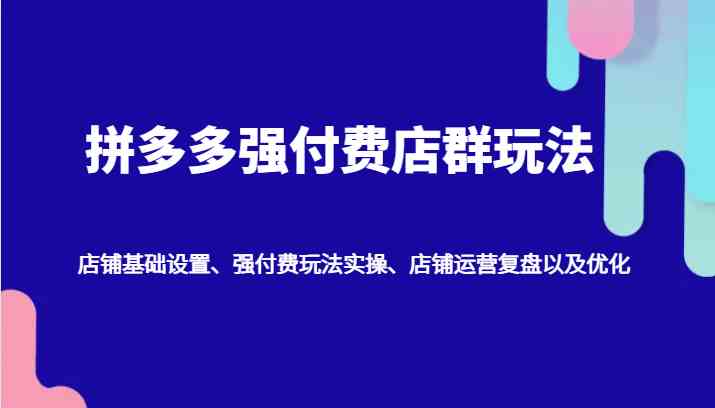 拼多多强付费店群玩法：店铺基础设置、强付费玩法实操、店铺运营复盘以及优化-古龙岛网创