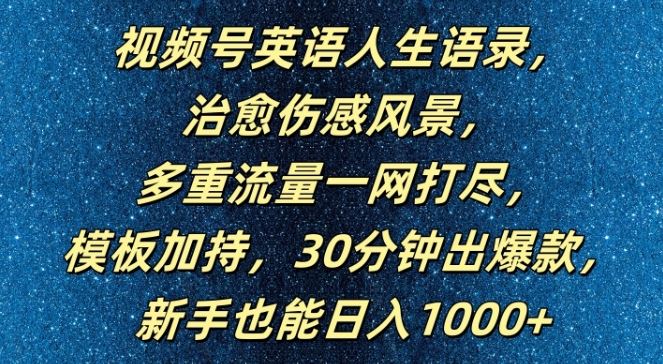 视频号英语人生语录，多重流量一网打尽，模板加持，30分钟出爆款，新手也能日入1000+【揭秘】-古龙岛网创
