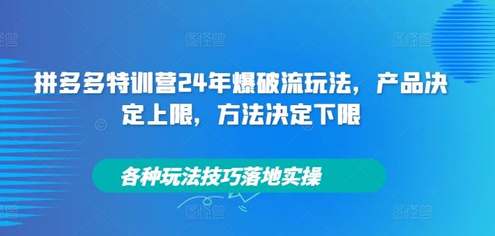 拼多多特训营24年爆破流玩法，产品决定上限，方法决定下限，各种玩法技巧落地实操-古龙岛网创