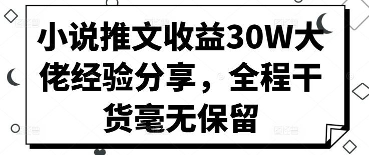 小说推文收益30W大佬经验分享,全程干货毫无保留